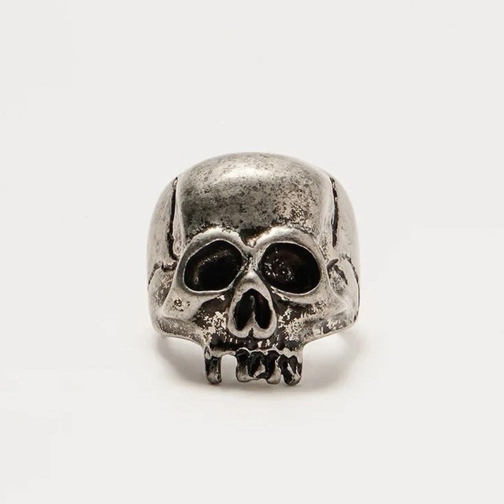 Silver Metal Skull Skeleton Ring Mens 8 Biker Gothic Punk Jewelry Distressed